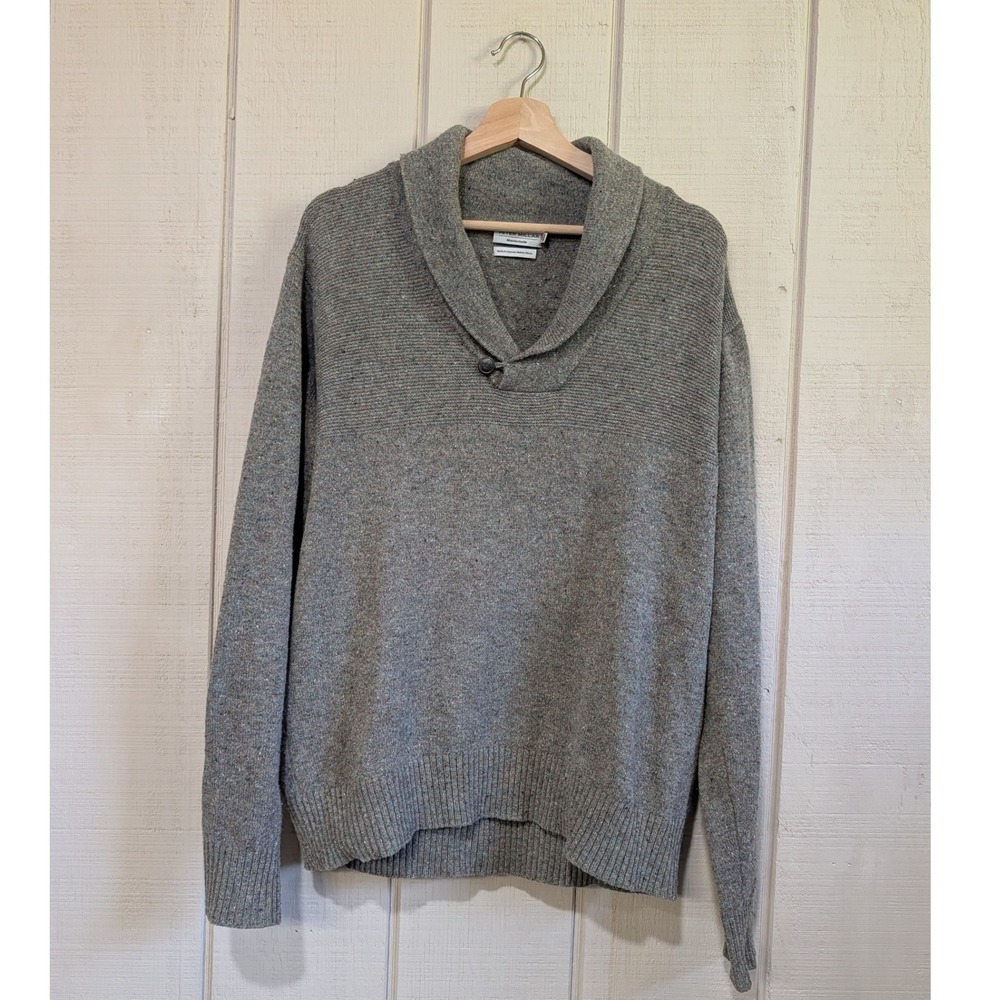 Peter Millar Mountainside Merino Wool Shawl Collar Donegal Sweater Grey Mens XL